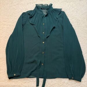 Zara Teal Blouse with Pleated Design Womens Size Medium